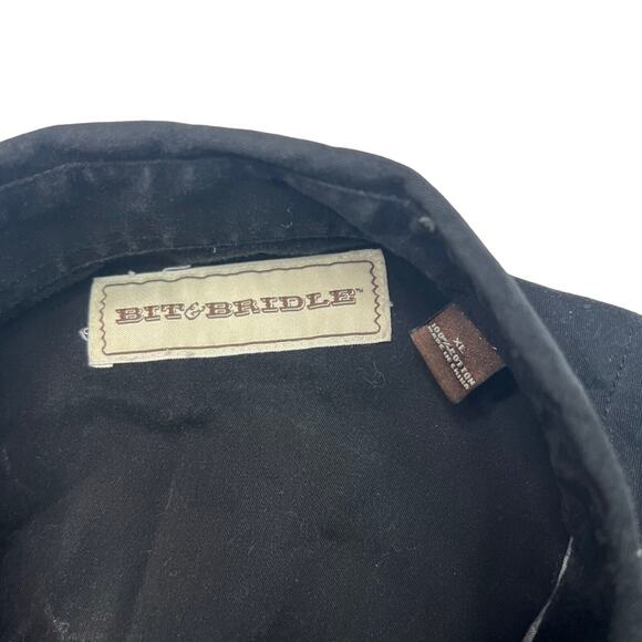 Bit & Bridle Wrap AOP Horse USA Flags Western Long Sleeve Shirt Black Red XL - Picture 4 of 4